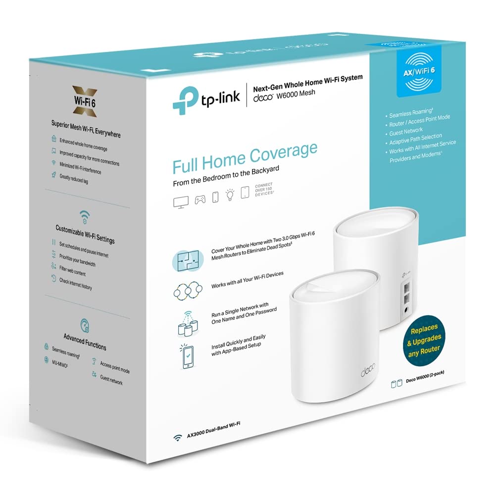 Sistema de Enrutador de Malla TP-Link Wi-Fi 6 AX3000 Deco W6000 Blanco con Cobertura de 5,000 Sq. Pies Reacondicionado