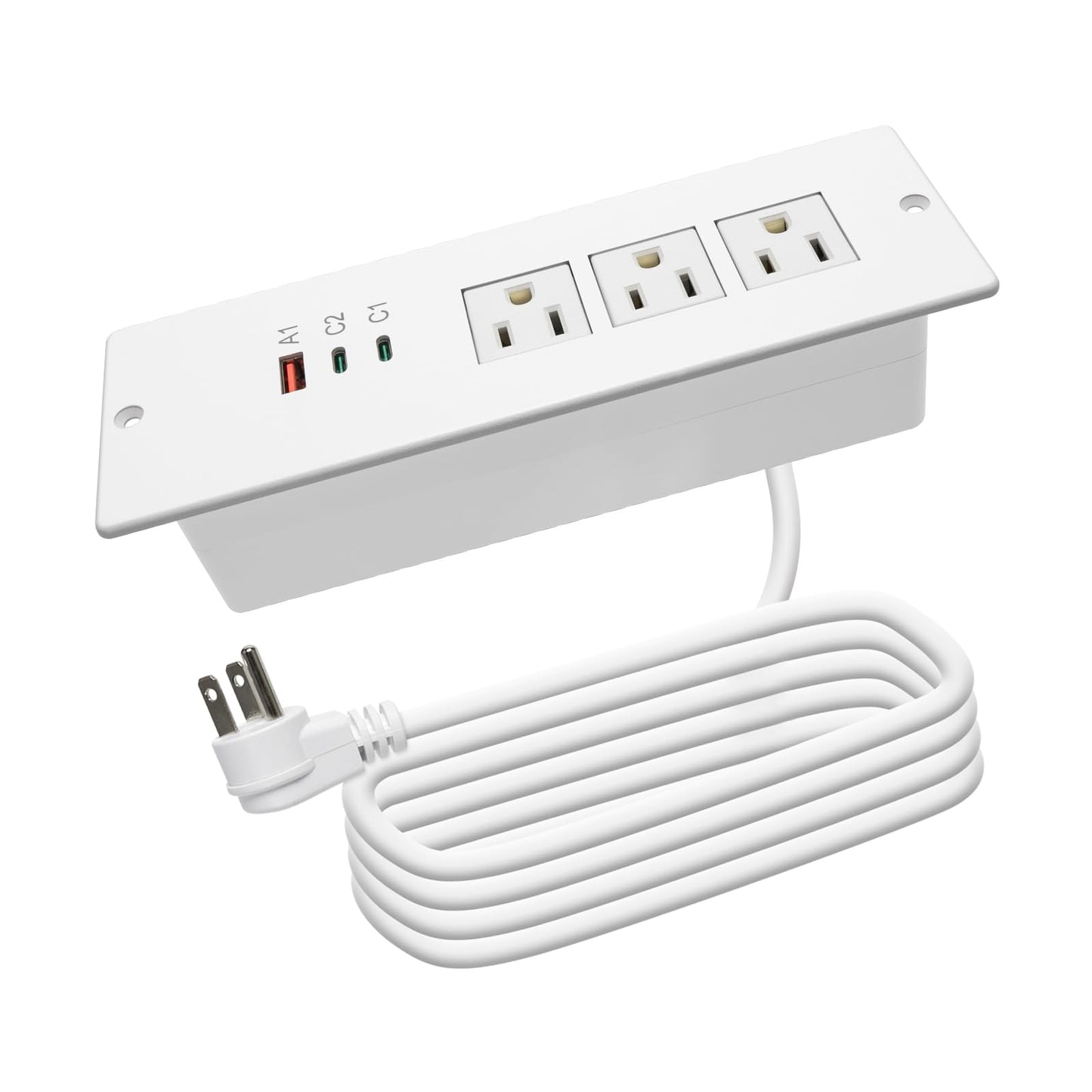 4 LEAF Regleta de Enchufes Empotrada USB C 65W,Enchufe de Escritorio Empotrable 3 Tomas 3 USB (PD 65W& QC60W,) Cable de Alimentación de 2 Metros Enchufe Plano de Carga Rápida Empotrable para Muebles