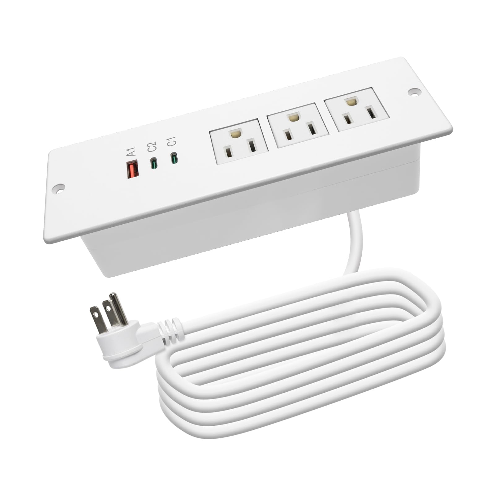 4 LEAF Regleta de Enchufes Empotrada USB C 65W,Enchufe de Escritorio Empotrable 3 Tomas 3 USB (PD 65W& QC60W,) Cable de Alimentación de 2 Metros Enchufe Plano de Carga Rápida Empotrable para Muebles