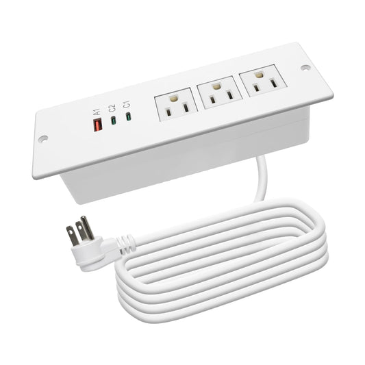 4 LEAF Regleta de Enchufes Empotrada USB C 65W,Enchufe de Escritorio Empotrable 3 Tomas 3 USB (PD 65W& QC60W,) Cable de Alimentación de 2 Metros Enchufe Plano de Carga Rápida Empotrable para Muebles