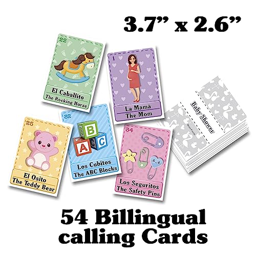 Juego de Lotería More Fiesta Bilingüe Español Inglés para Baby Shower
