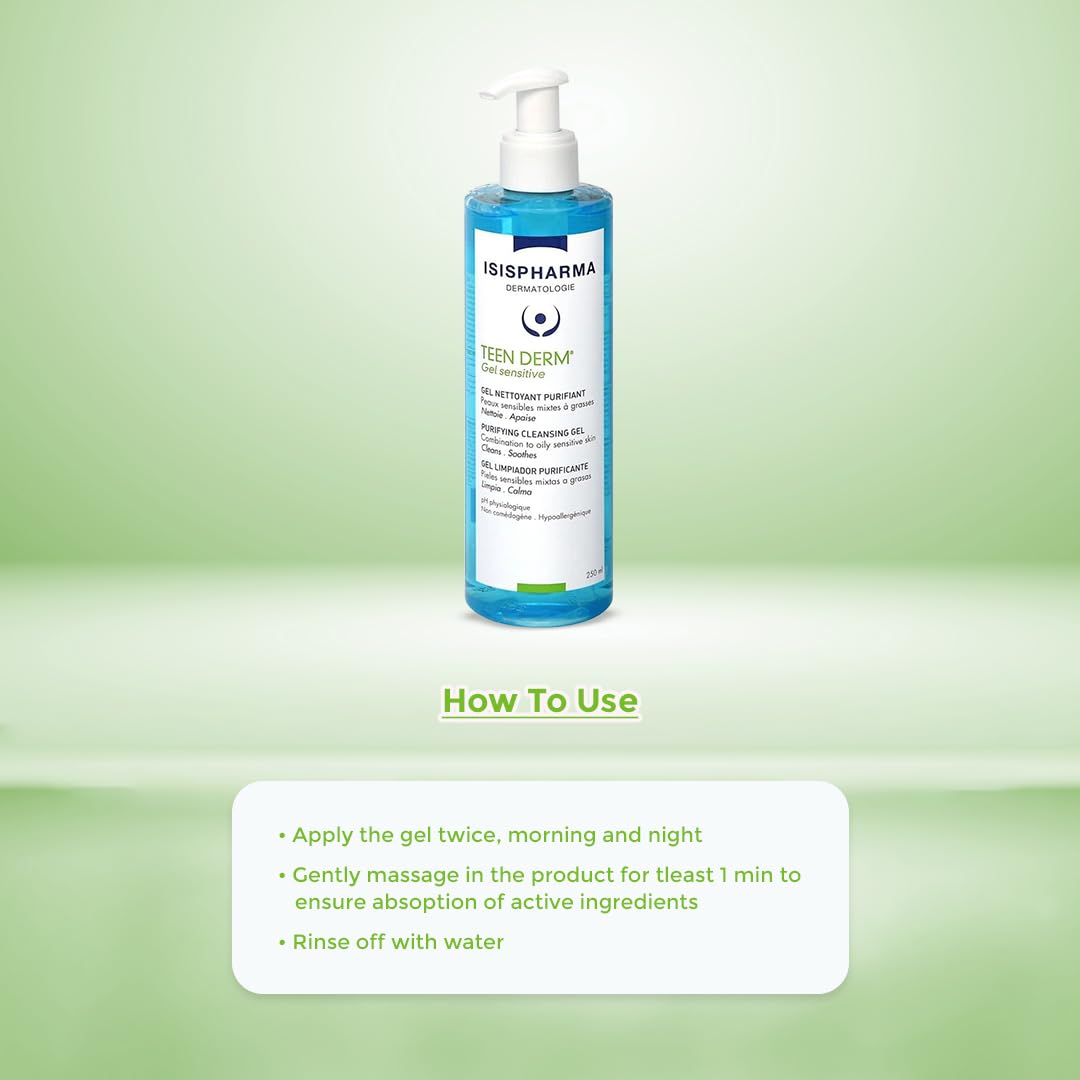 Isispharma Teen derm Gel Sensitive 250 ml, gel de limpieza para pieles grasas o mixtas