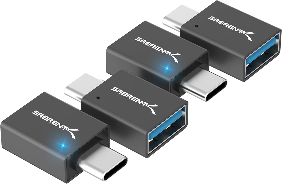 Adaptador USB C SABRENT Negro, Convertidor USB 3.2 Tipo C Hembra a USB-A Macho, Transferencia de Datos de 10 Gbps, Paquete de 4