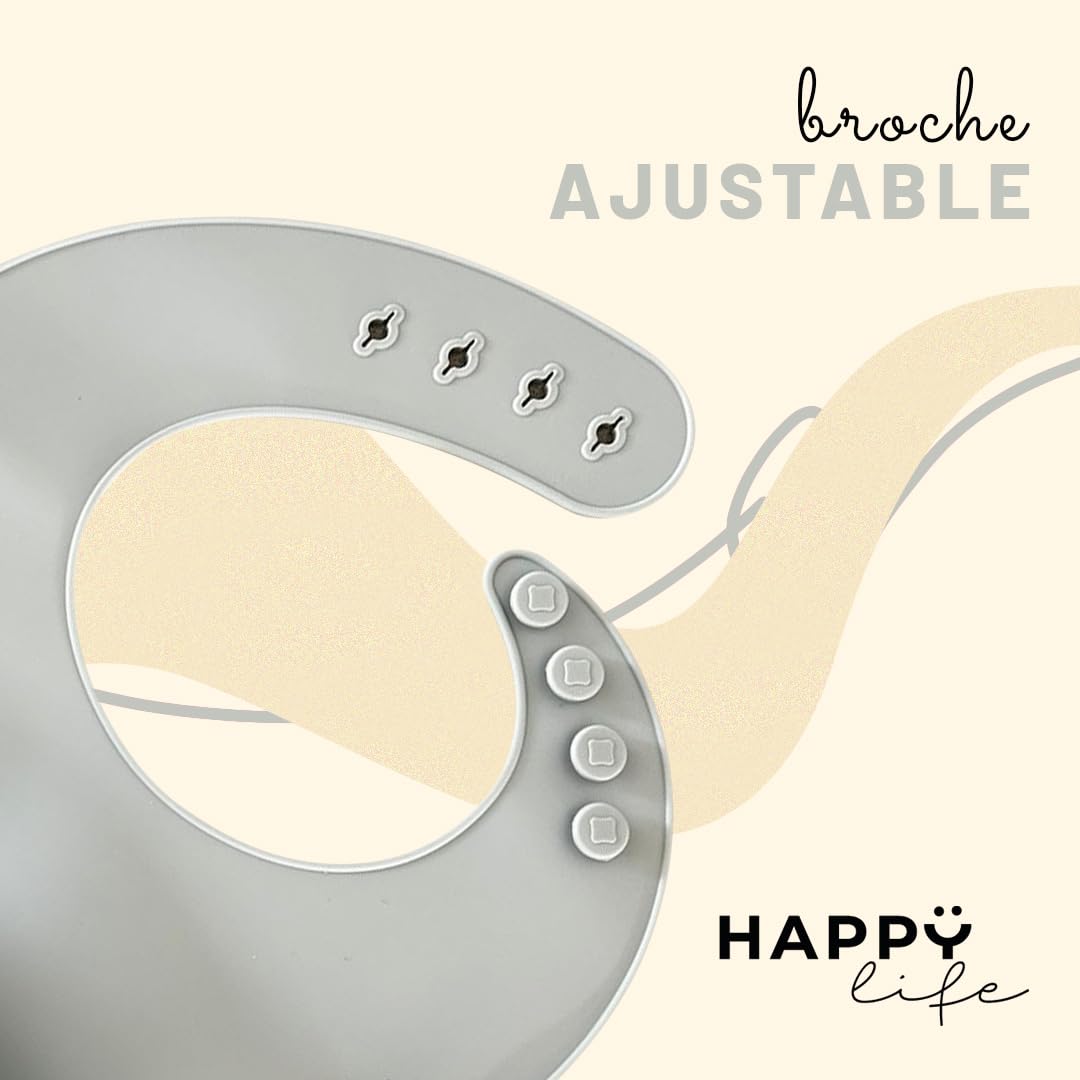 HAPPY LIFE baberos para bebe de silicona suave grado alimenticio, set 3 baberos impermeables, BPA FREE, para alimentacion complementaria de bebé (niño I azul)