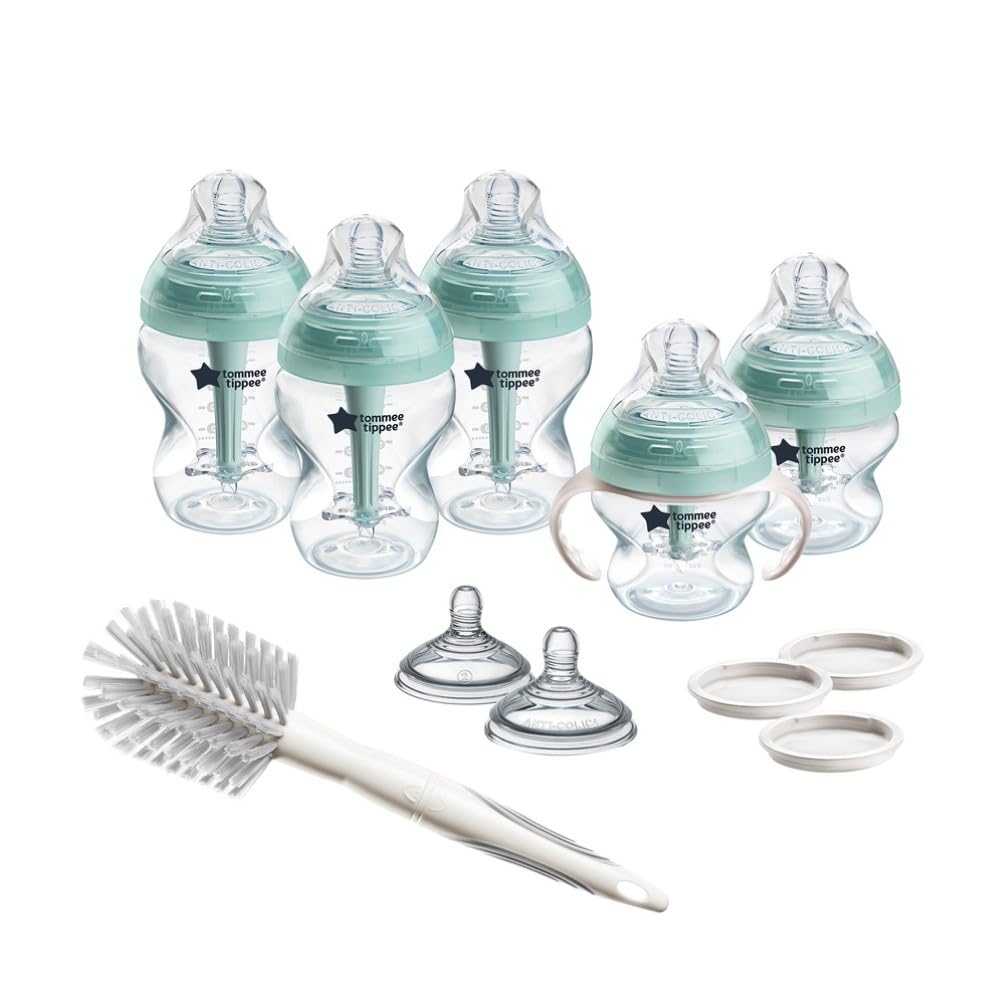 Set de Biberones Anti-Colic Avanzado Tommee Tippee Crece con el Bebé, Blanco, con Tetinas Estilo Pecho y Asas