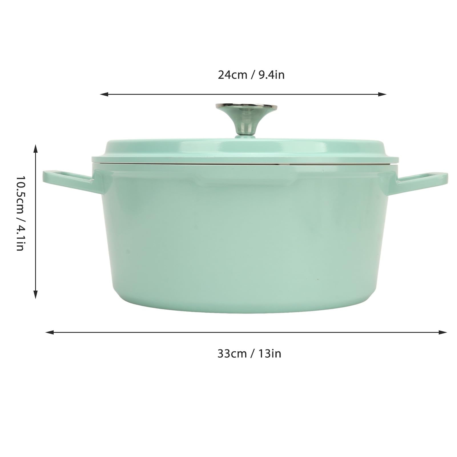 Olla Esmaltada con Tapa, Cacerola de Horno Holandés de Hierro Fundido Esmaltado de Gran Capacidad, Olla de Cerámica de Aleación de Aluminio con 2 Asas, Cacerola Versátil, (GREEN)