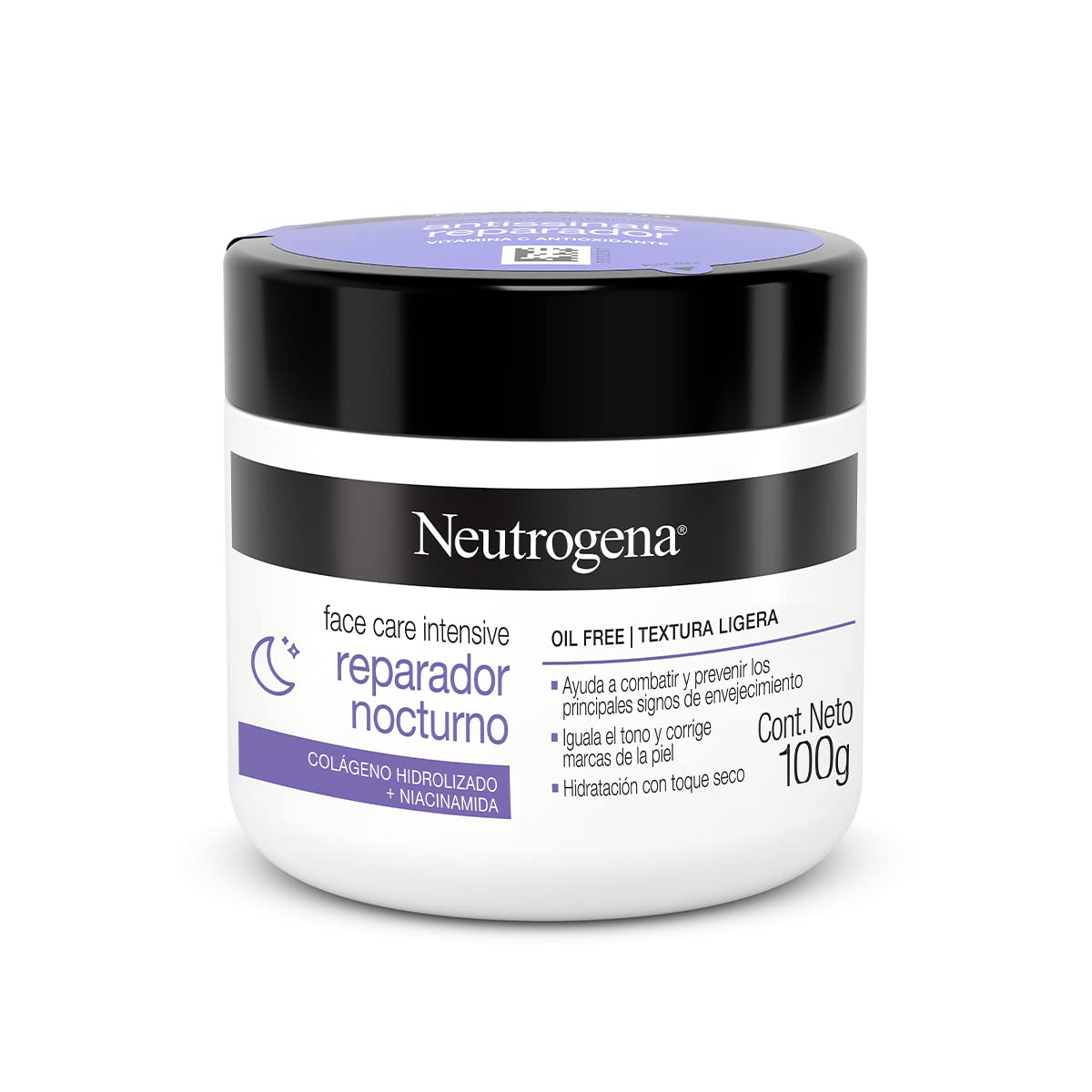 Exfoliante Facial Neutrogena Purified Skin Ácido glicólico 100 g, 1 + Crema Hidratante Facial Reparador Nocturno Face Care Intensive Colageno 100g