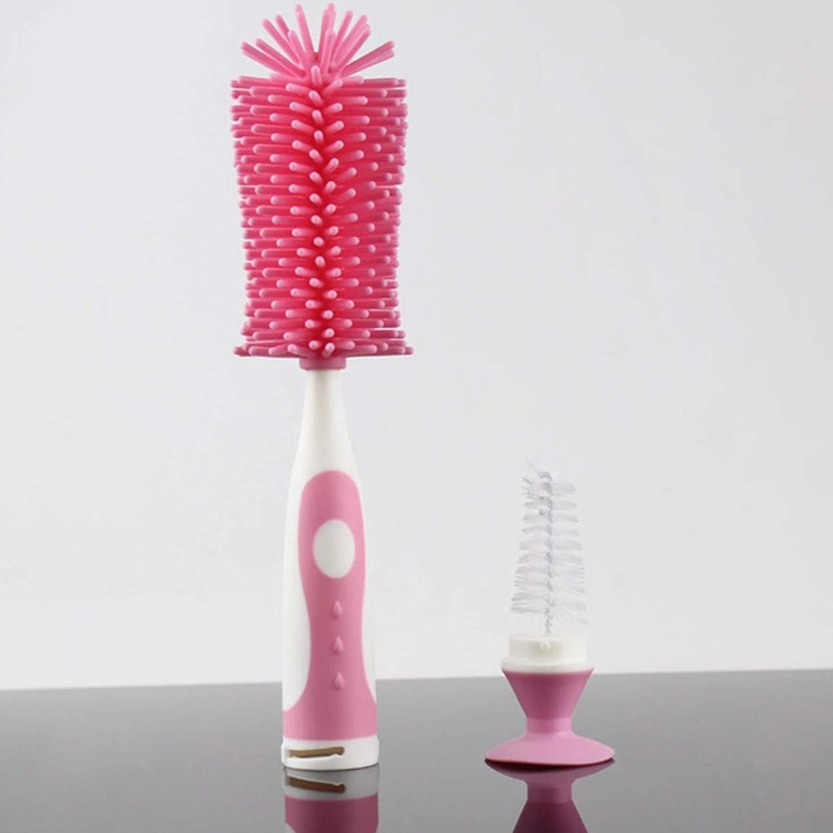 PAPU BABY Cepillo para Biberón/Botella de Silicón 100% grado alimenticio. Escobillón para Biberones. (Rosa)