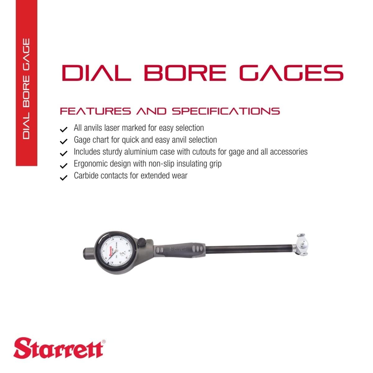 Calibrador de Orificio de Esfera Starrett con Carcasa Protectora y Contactos de Carburo 2-6 Pulgadas