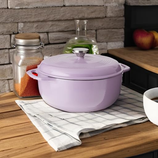 Lodge - Horno holandés de hierro fundido esmaltado de 6 cuartos con tapa, asas dobles, apto para horno hasta 500 °F o en estufa, uso para marinar, cocinar, hornear, refrigerar y servir, color lila