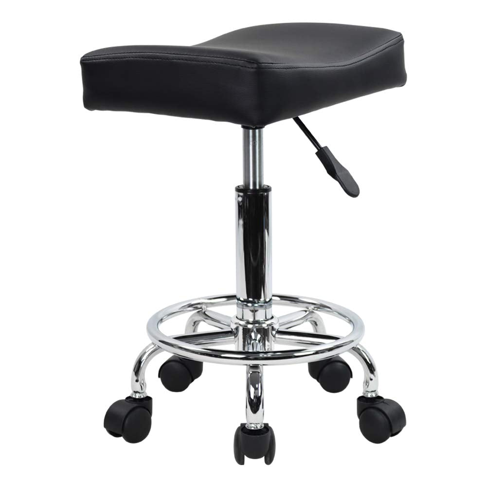 KKTONER - Taburete Cuadrado con Ruedas de Piel sintética, Altura Ajustable, Giratorio, para Masaje, SPA, salón, taburetes de Trabajo, Silla de Trabajo con Ruedas