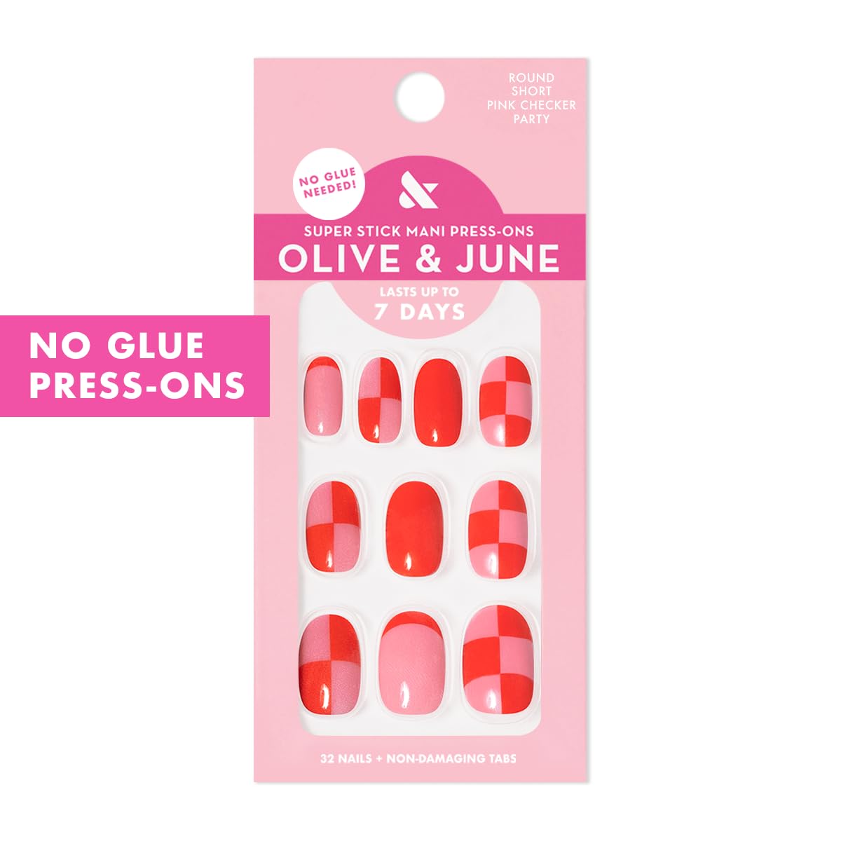 Olive & June Uñas postizas Classic Super Stick Mani | No se necesita pegamento | 32 pestañas, 16 tamaños | Pestañas no tóxicas, fáciles de poner y quitar, aspecto realista que no daña las uñas | Durac