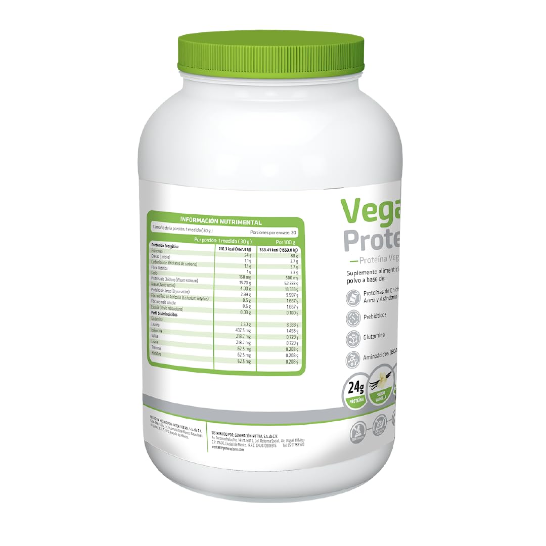 HEALTHADDICTION - Proteína Vegana con Sabor a Vainilla, Fórmula Potenciada con Glutamina y Aminoácidos, 24g de Proteína y 2.5g de Glutamina por Porción - Ingredientes Naturales, Presentación de 600g