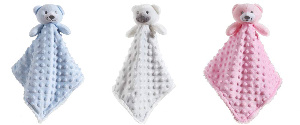 CREVENT Juguete Suave y Bonito para Acurrucarse Blankies de Seguridad para Bebé Unisex, Frente de Lunares Minky + Dorso de Sherpa (Oso Blanco)