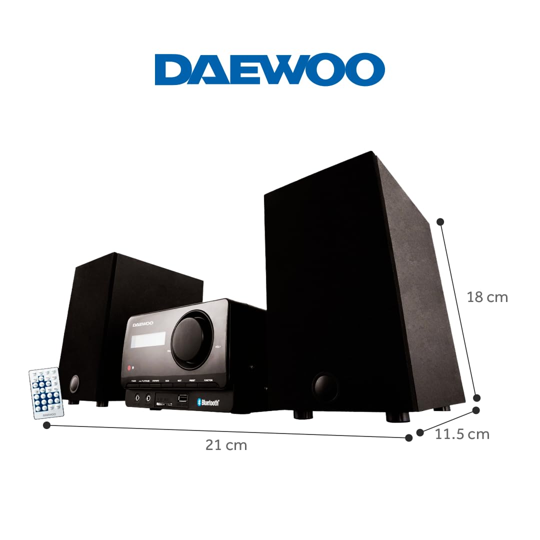 Select Sound Daewoo Mini Componente 2 Altavoces de 5W, Bluetooth, Radio estéreo FM, Reproductor CD´s, USB, SD, Incluye Control Remoto.