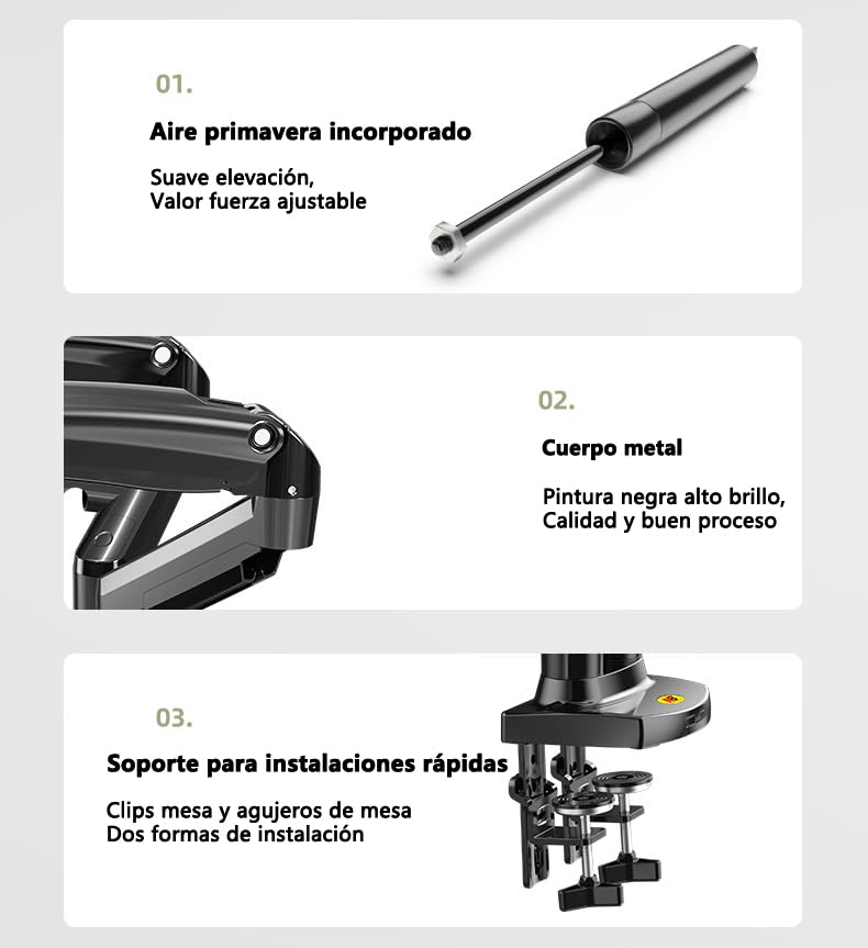 Soporte para Monitor y Laptop MORNWELL Negro con Brazos Hidráulicos para Pantallas de 17 a 27 Pulgadas y Bandeja Ajustable para Portátil de 10 a 17 Pulgadas