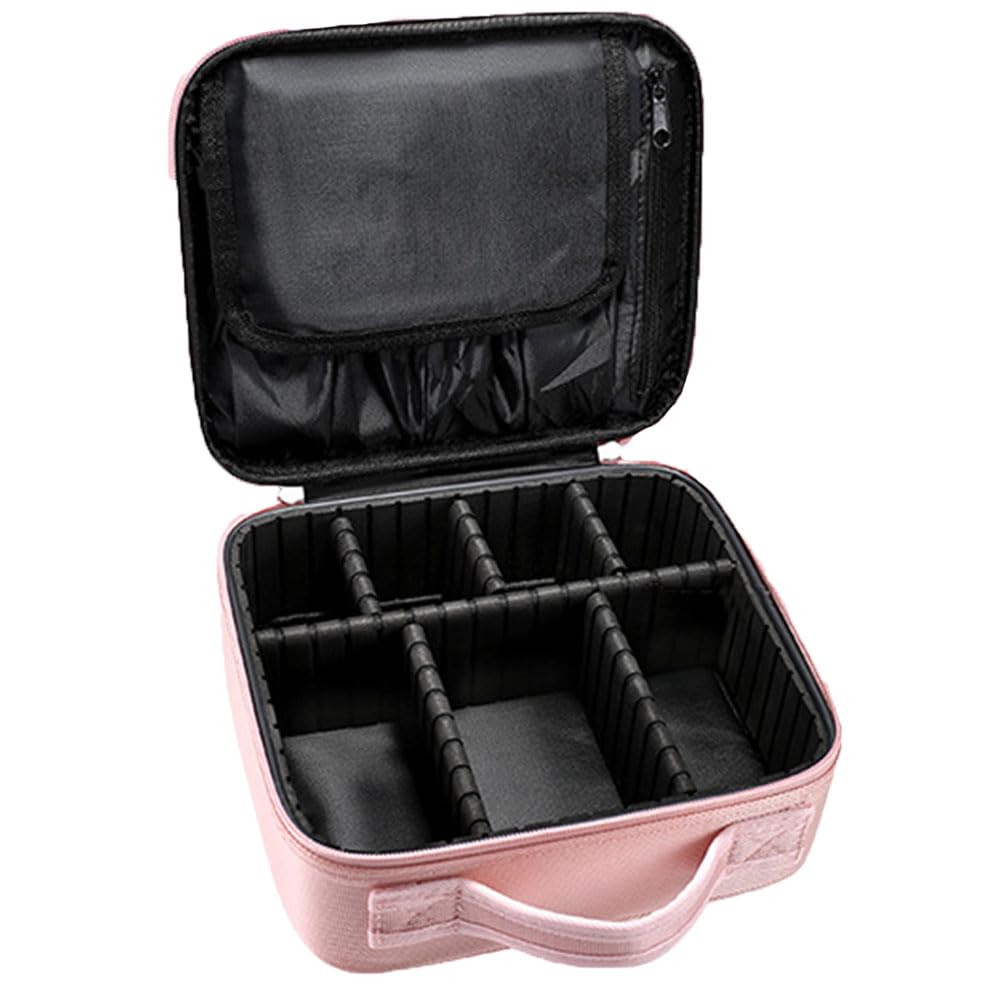 Bolsa de Maquillajede Viaje Estuche Organizador - Bolsa de Cosméticos Impermeable Portátil con Divisor Ajustable para Pinceles y Herramientas de Belleza (2 Layer, 25x23x10cm,Rosa)