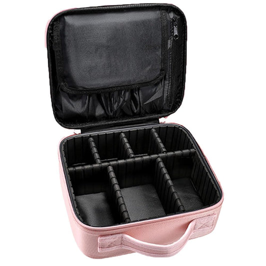 Bolsa de Maquillajede Viaje Estuche Organizador - Bolsa de Cosméticos Impermeable Portátil con Divisor Ajustable para Pinceles y Herramientas de Belleza (2 Layer, 25x23x10cm,Rosa)