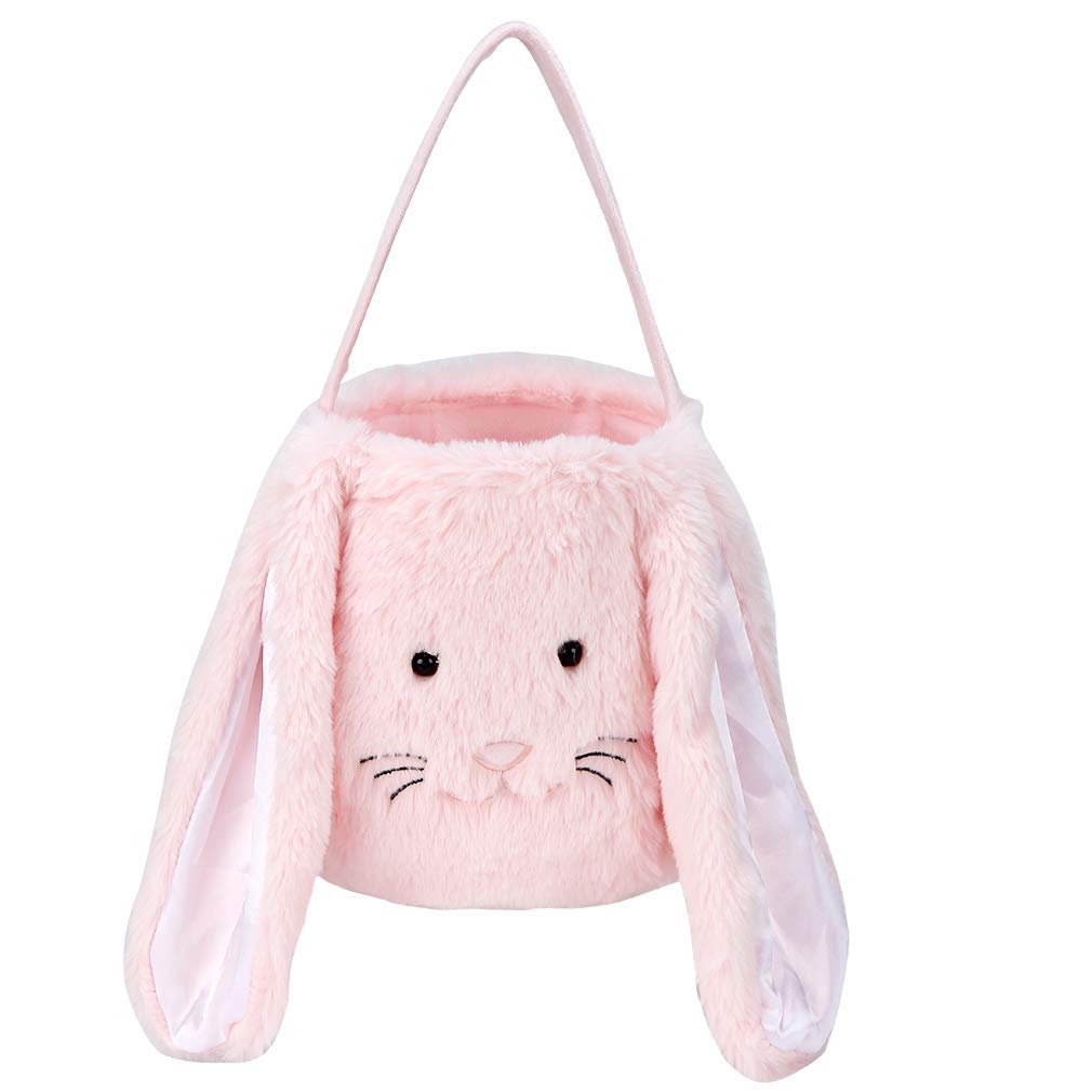 PKONEWNO Cesta de caza de huevos de Pascua, canasta de conejo de Pascua, cubos de Pascua largos para niños, niñas y bebés, Rosado, 8.26in/21cm*7.87in/20cm