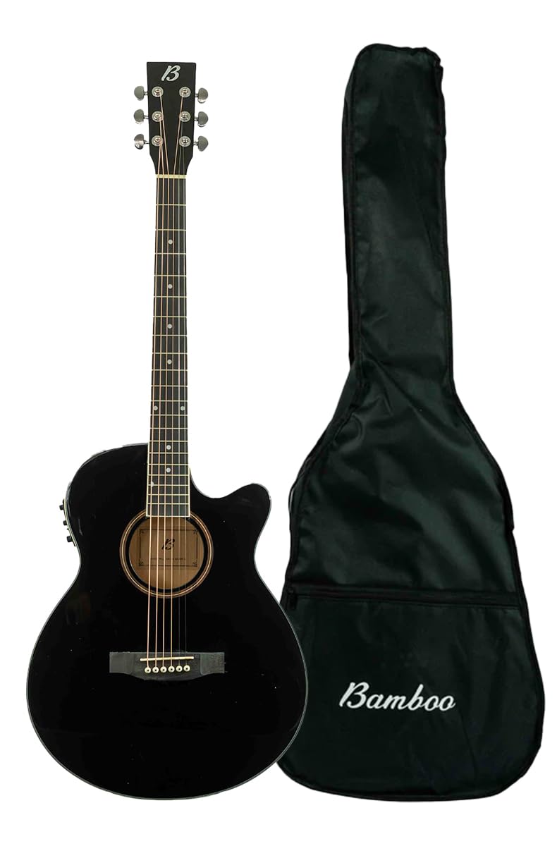 BAMBOO, Guitarra Electroacustica Negra Linden 40 - Incluye Funda - Guitarra Acustica con corte y equalizador para principiantes.