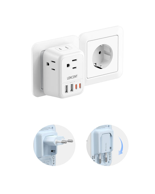 Adaptador de Viaje LENCENT Europeo con Cargador 4 Salidas CA