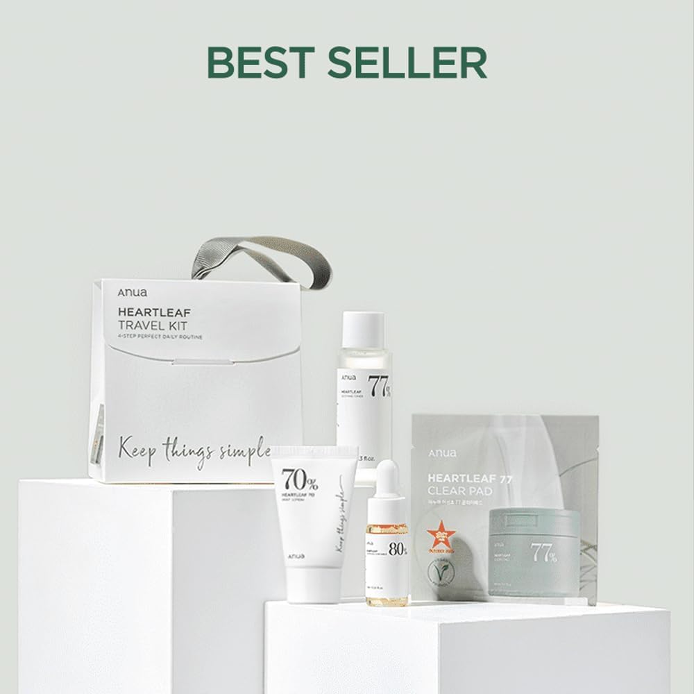 ANUA- Kit coreano de prueba de suavizado Heartleaf | tamaño de viaje, set de regalo con almohadilla transparente Heartleaf 77, Heartleaf7
