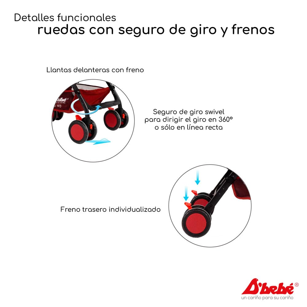 D´Bebé Carriola Baby BM Rojo - Manubrio ajustable a dos posiciones: posicion general y reversible - Respaldo con 3 posiciones de reclinado