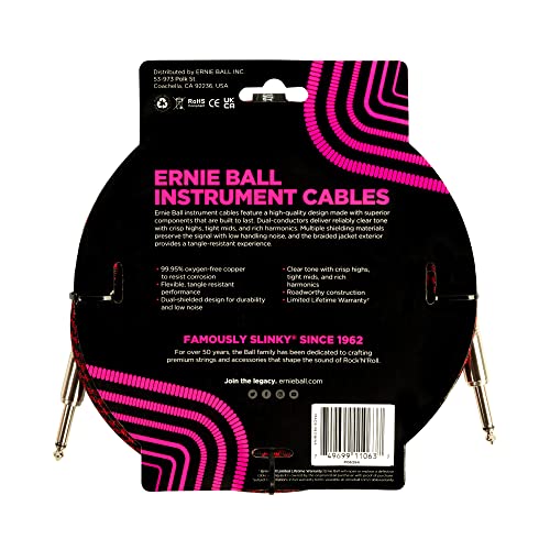 Cable de Inserción Ernie Ball Rojo Negro Trenzado de 10 Pulgadas