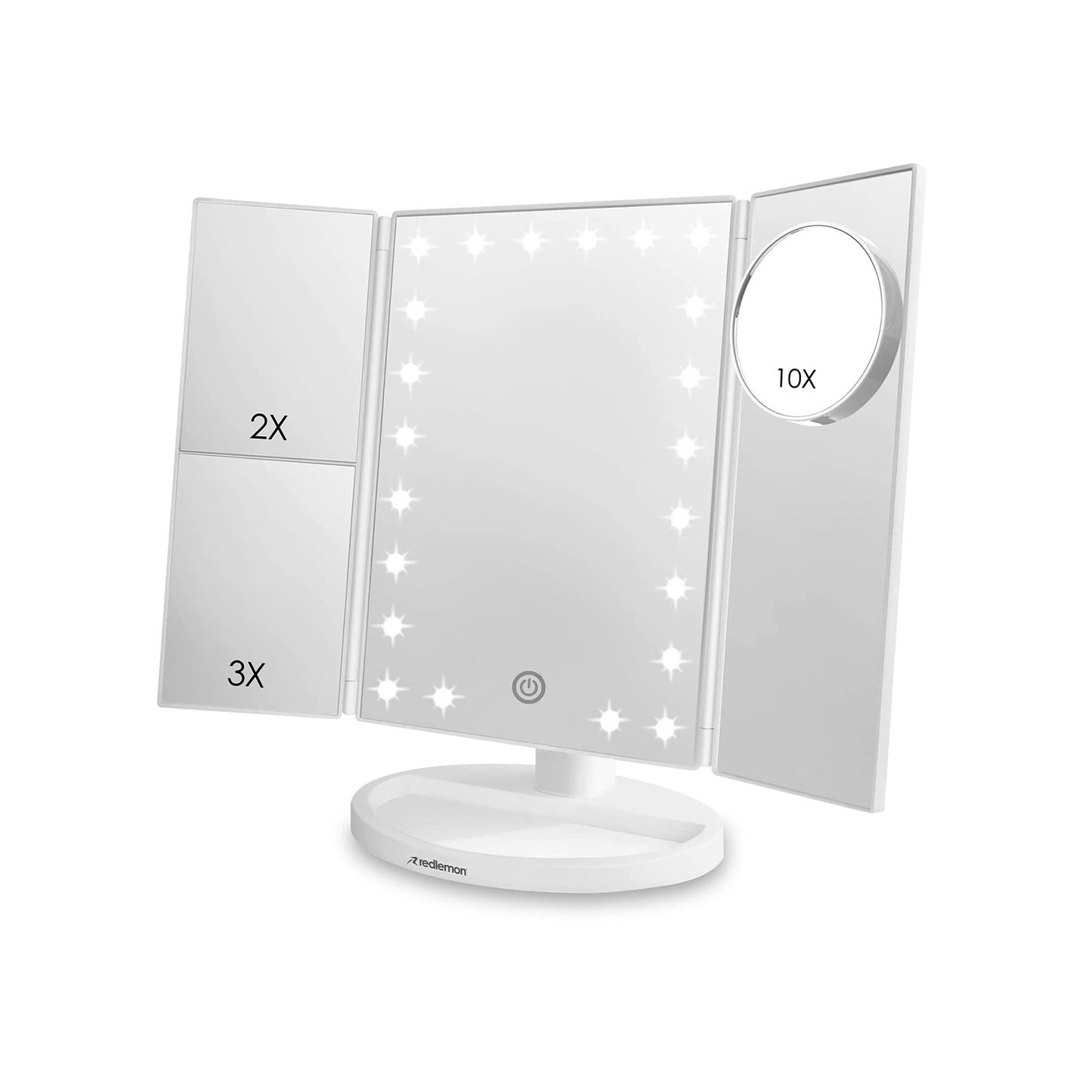 Redlemon Espejo con Luz para Makeup, Espejo para Maquillaje con Aumentos y Luces LED de Intensidad Ajustable, Base con Movimiento 180°, Funciona con Cable de Alimentación o Baterías AAA (no incluidas)