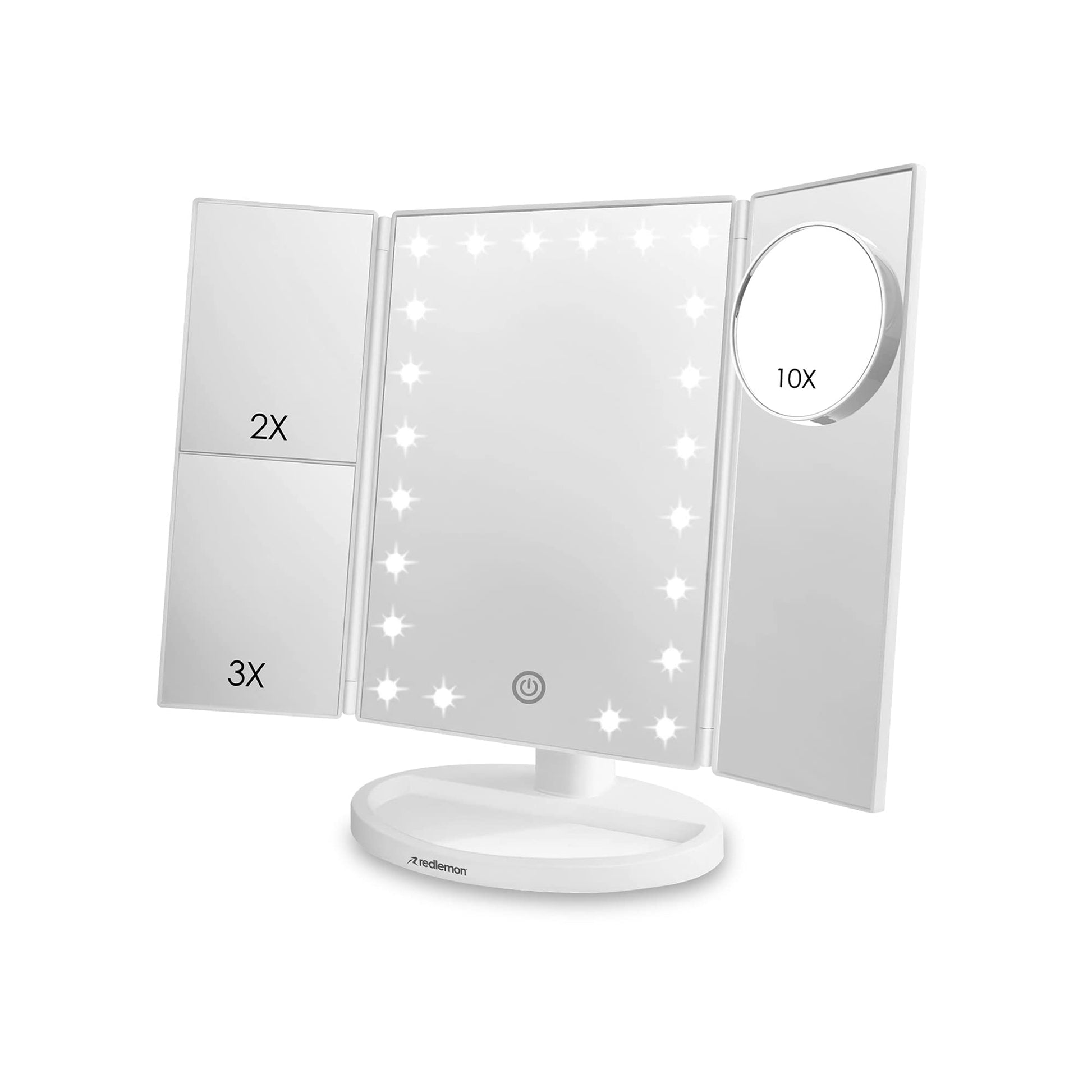 Redlemon Espejo con Luz para Makeup, Espejo para Maquillaje con Aumentos y Luces LED de Intensidad Ajustable, Base con Movimiento 180°, Funciona con Cable de Alimentación o Baterías AAA (no incluidas)