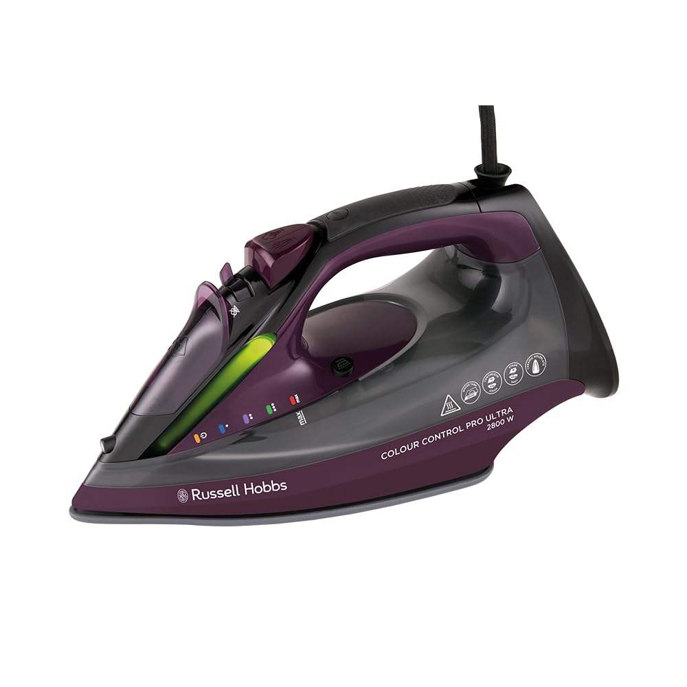 Russell Hobbs Plancha de vapor, suela antiadherente de cerámica, 195 g, vapor variable de 50 g, depósito de agua de 380 ml, autolimpieza, función antical y antigoteo, luz de control de color, 2800 W,