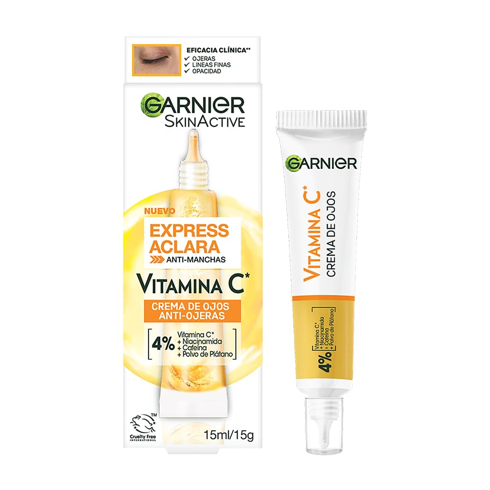 Garnier Express Aclara Crema de Ojos para Reducción Ojeras con Vitamina C, Niacinamida, Cafeína, 15 ml + Neutrogena Crema Hidratante Facial Reparador Nocturno Face Care Intensive Colageno 100g