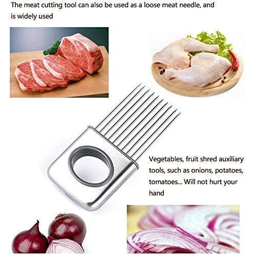 Cortador de Tomates y Cebollas de Acero Inoxidable, Color Plata, con 10 Dientes para Fácil Corte y Sujeción