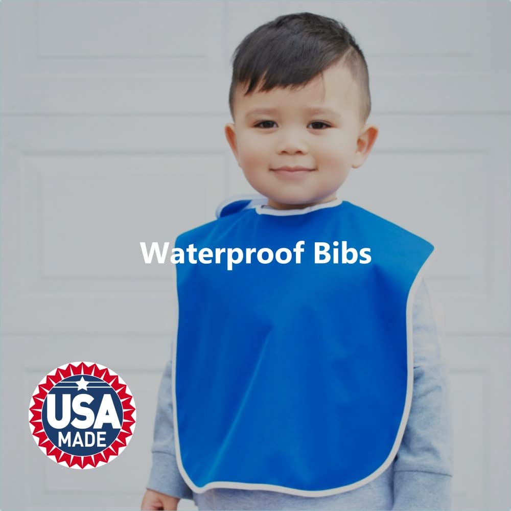 Toppy - 4 baberos de bebé grandes multicolor e impermeables para niños de 1 a 4 años, baberos de tela ligera, suave y duradera con botones a presión para niñas y niños, apto para secadora y fácil de