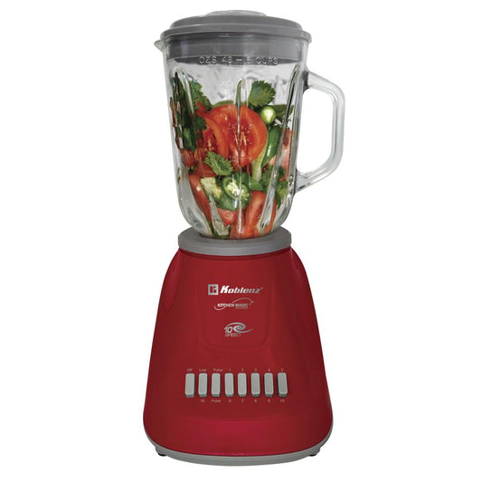 Licuadora Koblenz Gourmet con Vaso de Vidrio de 1.5 L, 10 Velocidades y Función de Pulso de 2 Niveles, 4 Cuchillas de Ultra-duración, Tritura Hielo, Malteadas, Purés, 500 W, Color Rojo (LKM-5970 VR)