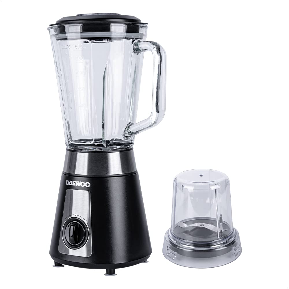 DAEWOO Licuadora con molinillo negra Daewoo 1.5 lts., 2 velocidades más Pulse, rompehielos, suela antideslizante, potencia de 500W.