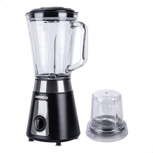 DAEWOO Licuadora con molinillo negra Daewoo 1.5 lts., 2 velocidades más Pulse, rompehielos, suela antideslizante, potencia de 500W.
