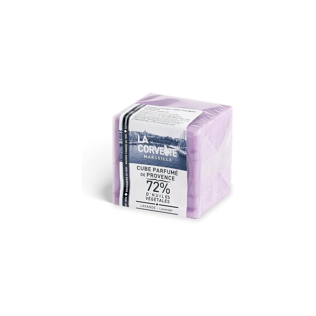 La Corvette | Jabón de Lavanda en Cubo, Hecho en Provence 100% de Aceites Vegetales Puros, Sin Parabenos, 200 g.