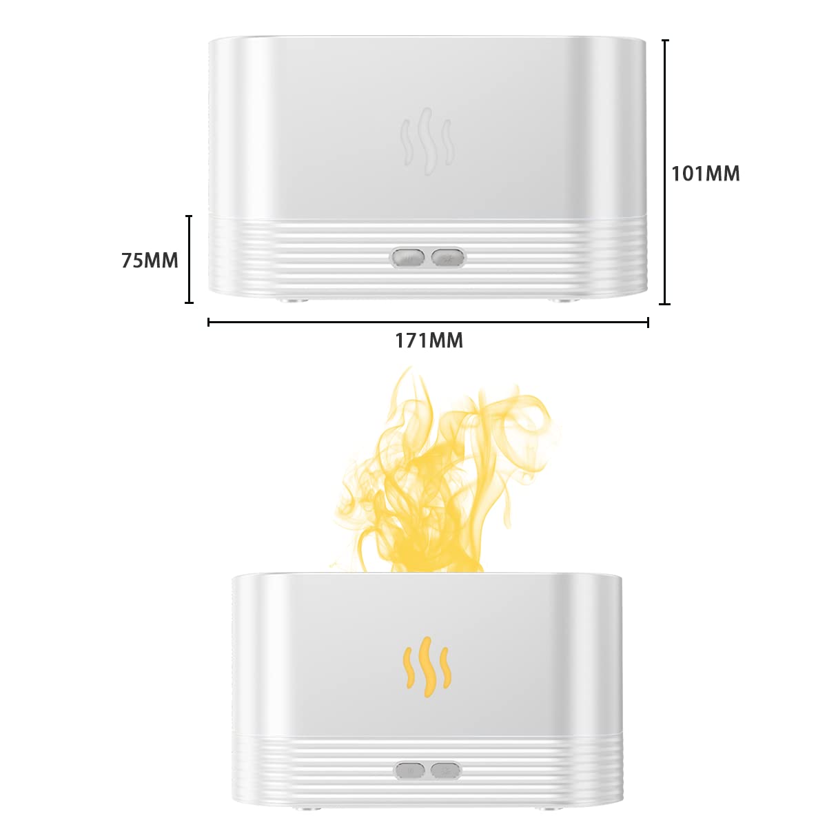 INGEQUIS Difusor de Lámpara Nocturna con Forma de Llamas, 2 Modos de Brillos Ajustables, Humidificación Silenciosa de 180ml, Lámpara Nocturna Decorativa (Blanco-Cálido)