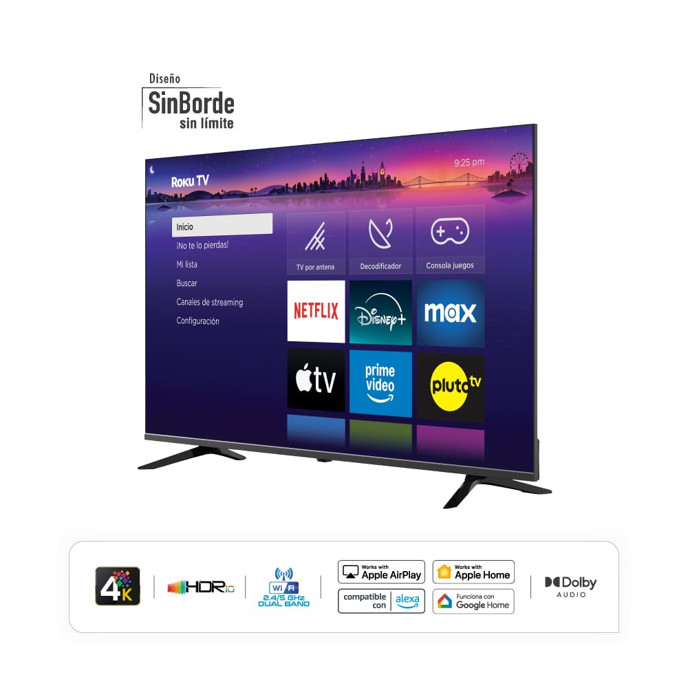 Hyundai HYLED5527R4KM TV 55” Pulgadas LED Ultra HD 4K Smart TV, Dolby Audio, HDR10, WiFi Dual Band, Sistema Operativo Roku Compatible con Alexa, Apple Air Play y Google Home, Diseño Border Less