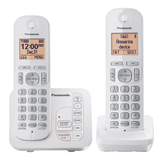 Panasonic 2 - Teléfono inalámbrico con sistema de respuesta digital e identificación de llamadas, ampliable hasta 6 teléfonos blancos, dos teléfonos con bloque de llamadas DECT 6.0 modelo KX-TG7122SK