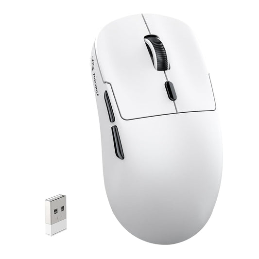 Free wolf A6 Mouse Gamer,Mouse Inalámbrico con Bluetooth/2.4G/Type-C,hasta 24000 dpi,Mouse Ergonómico Recargable, para Windows, Mac (Blanco)