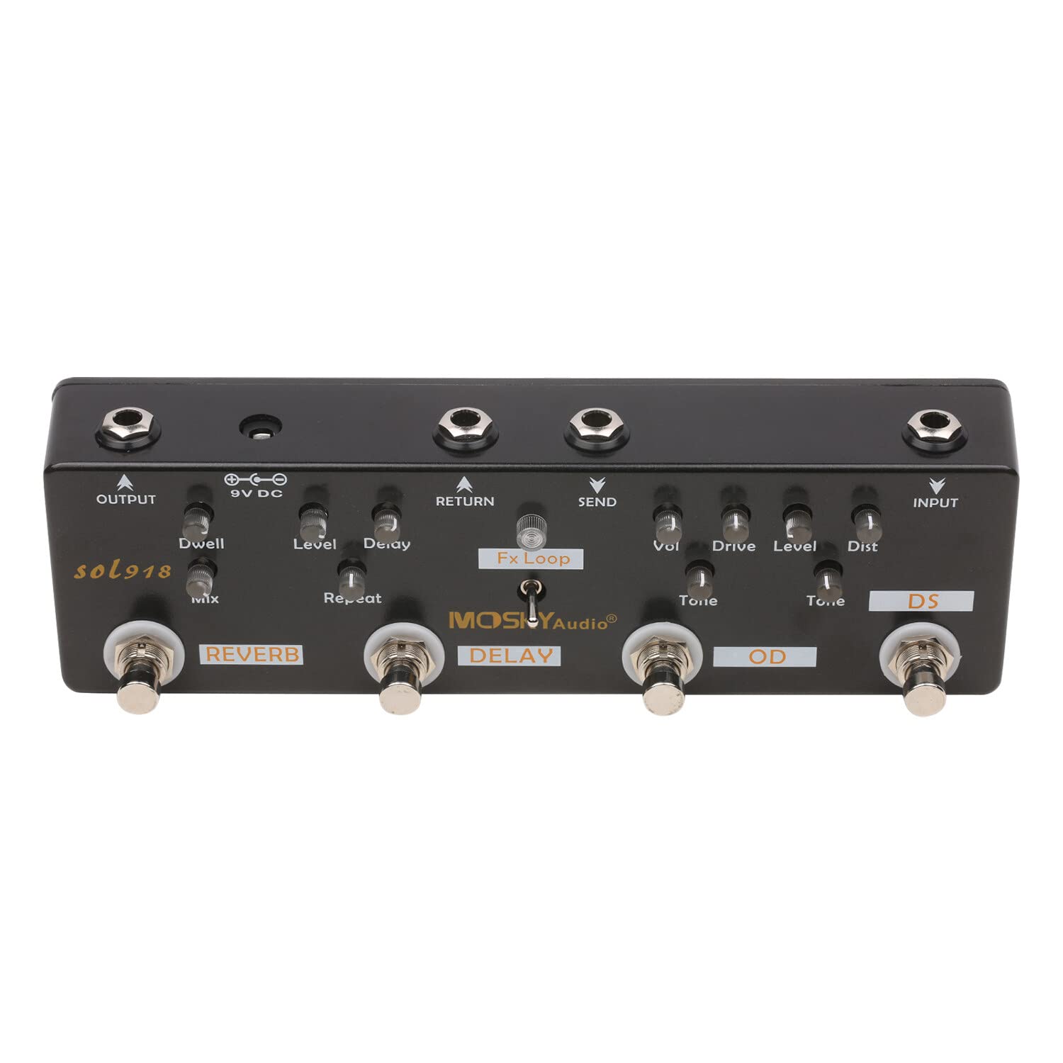 Ll SOL918 Pedal multiefectos 5 en 1 Pedal de efectos combinados para guitarra True Bypass Dispositivo de efectos combinados multien uno Reverb Delay FX Loop Overdrive Distorsión para guitarra Bajo Produ