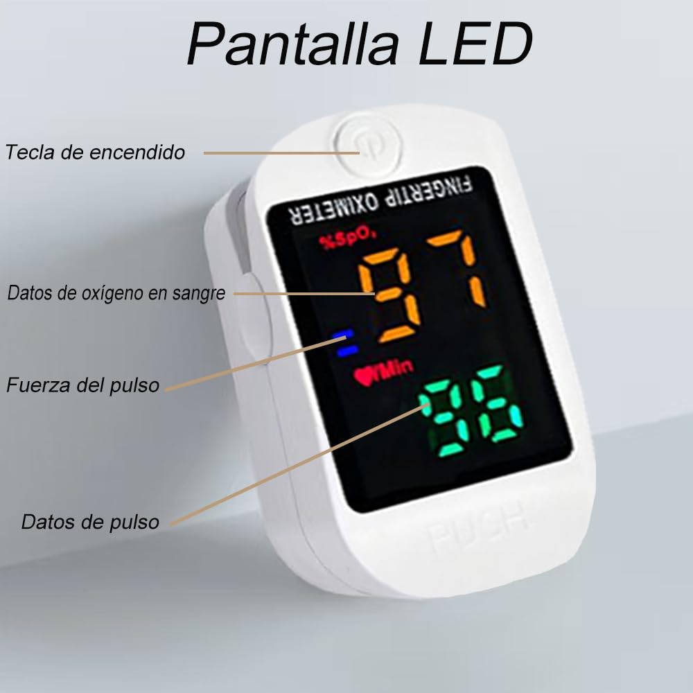 Oxímetro de Pulso PKDEF LED Digital para Monitoreo de Frecuencia Cardíaca y Saturación de Oxígeno en Adultos y Pediátricos