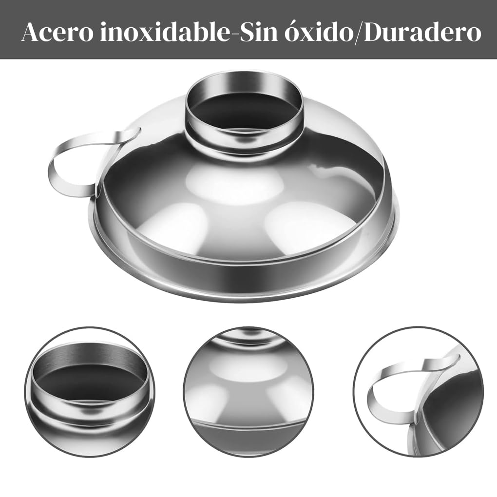 Juego de Embudos Acero Inoxidable Boca Ancha Grado Alimenticio con Asa para Conservas en Cocina