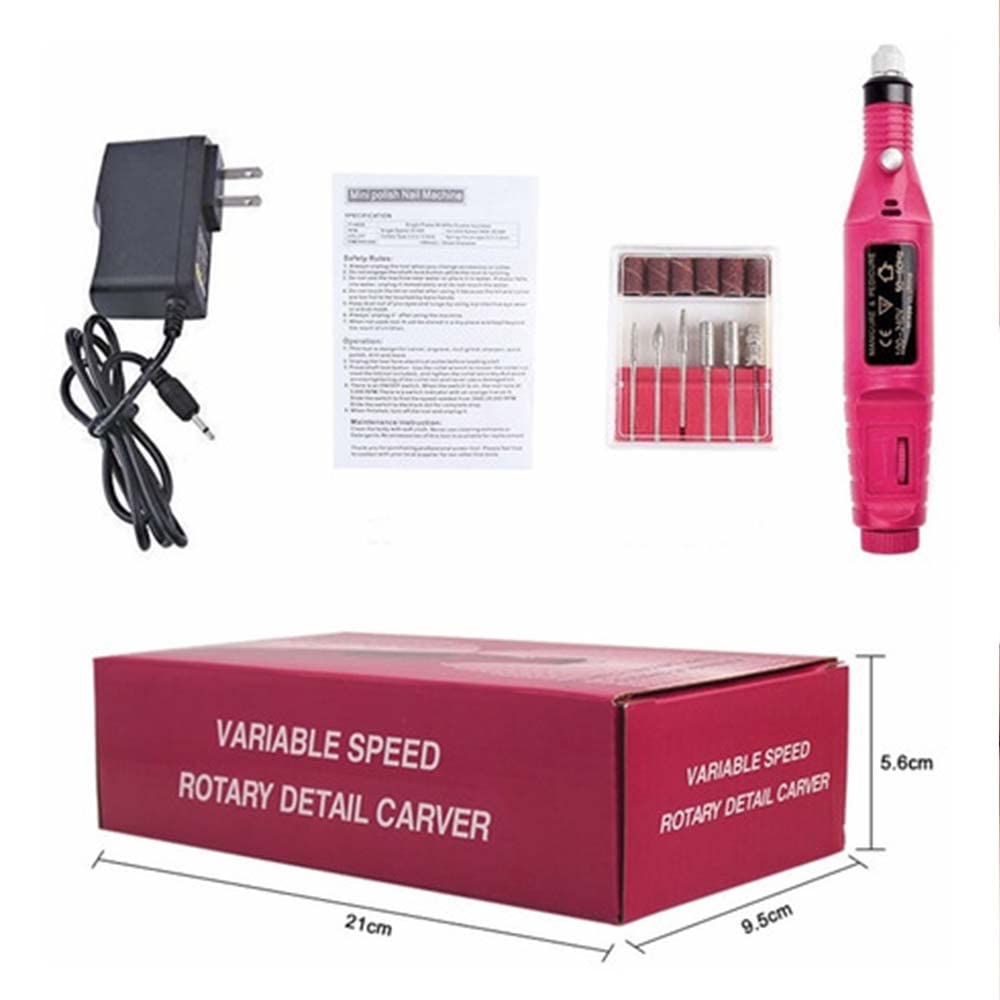 Pulidor de Uñas, Lima de Uñas Eléctrica, Kit de Taladro para Uñas 6pcs Puntas y Lijas, Velocidad Ajustable Torno Portátil para Uñas, Manicura y Pedicura