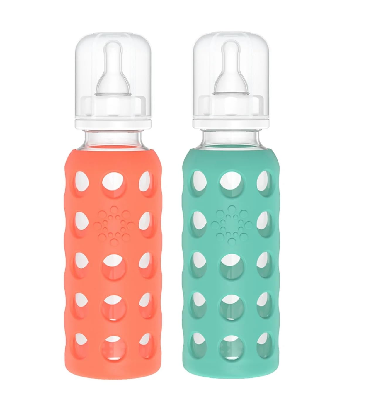 Lifefactory Biberón de vidrio para bebé sin BPA | Funda protectora de silicona | 9 oz Paquete de 2 | Papaya, Kale
