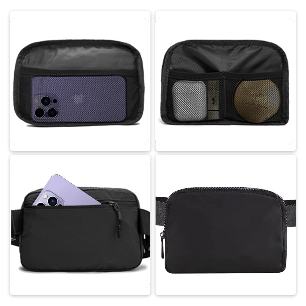 Cangurera Deportiva, Riñoneras Deportiva con Tela Impermeable de Amplia Capacidad, Bolsas de Crossbody Cinturón de Viaje de Seguridad para Pasaporte, Efectivo y Tarjetas,Cinturón Ajustable (Negro)