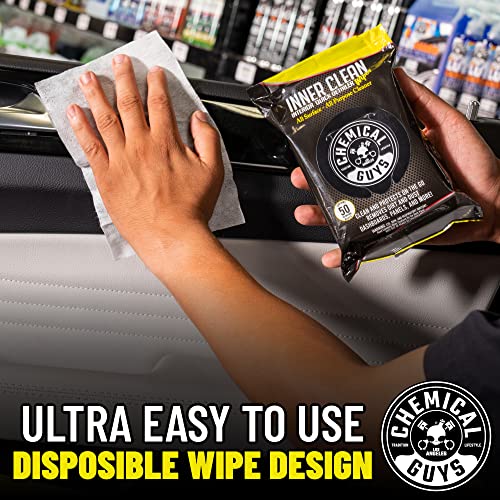Chemical Guys Paquete Mega 50 Toallitas Detalladoras y Protectoras InnerClean Interior de, seguras para coches, camiones, todoterrenos, motocicletas, vehículos recreativos y más, (50 uds.)