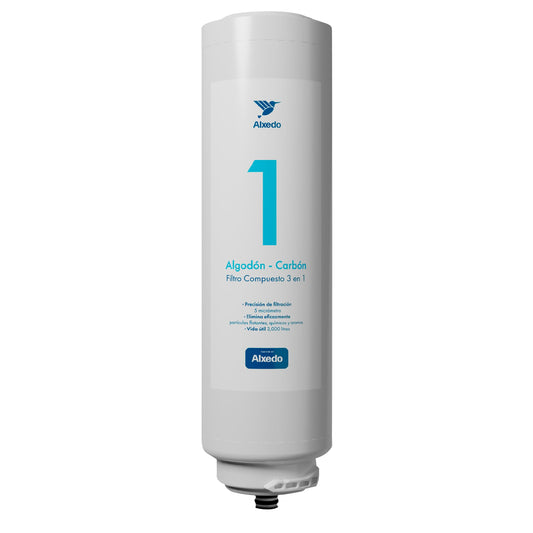 ALXEDO | Cartucho de Repuesto PC-C ALX1 | Algodón, Carbón Activado y Remineralización (PC-C) | Compatible con Purificador de Agua ALX1 | Mejora la Calidad y Sabor del Agua